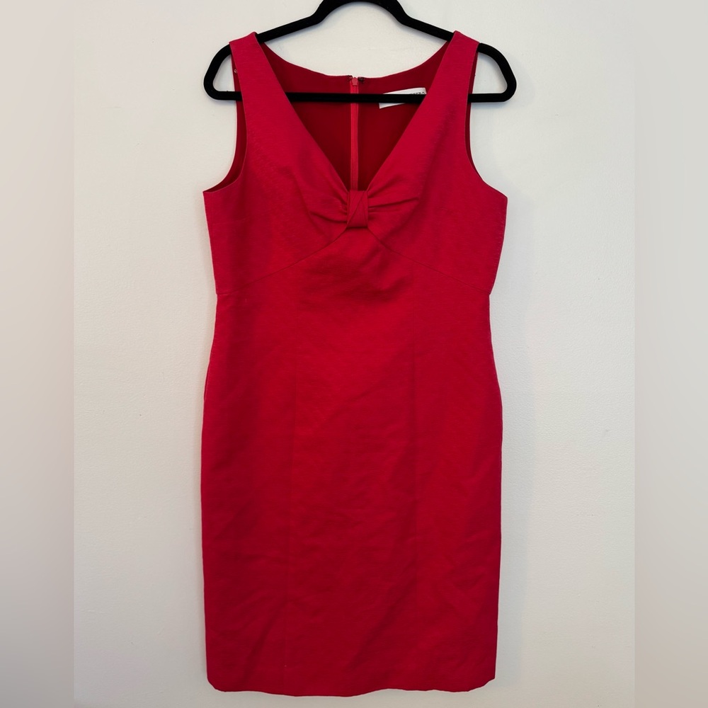 Carolina Herrera Red / Pink Sheath Mini Dress V-neck Sleeveless Size 12